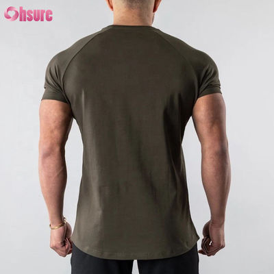 綿95% スパンデックス5% ブレンド 無地 ブランク カスタムロゴ ロングライン カーブヘム マッスル ボディビル ジム メンズ Tシャツ