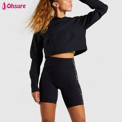 カスタム スーパーソフト フィットネス クルー ネック 女性 コットン スポーツ クロープ トップ 黒 ジム フーディ フーディ付きプルーカー