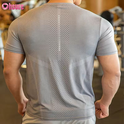 男子 アスリート トップ アクティブウェア シャツ ポリエステル スパンデックス 男性 ランニング 服 ジム 軽量 スポーツ 弾性 Tシャツ