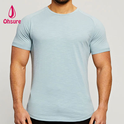 メンズ用アスレチックウェア竹繊維ラグランカットスリーブクルーネックマッスル軽量ワークアウトTシャツ
