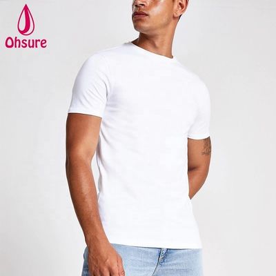 カスタムロゴ 筋肉 スリムフィット ジムTシャツ 95% バンブー 5% スパンデックス ボディビルディング 健身Tシャツ 男性 スポーツ 白色Tシャツ