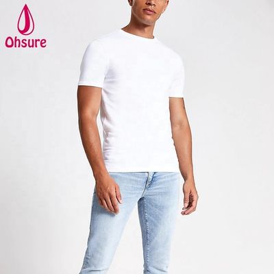 カスタムロゴ 筋肉 スリムフィット ジムTシャツ 95% バンブー 5% スパンデックス ボディビルディング 健身Tシャツ 男性 スポーツ 白色Tシャツ