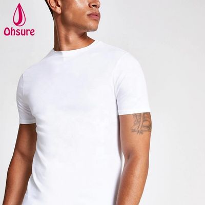 カスタムロゴ 筋肉 スリムフィット ジムTシャツ 95% バンブー 5% スパンデックス ボディビルディング 健身Tシャツ 男性 スポーツ 白色Tシャツ