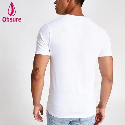 カスタムロゴ 筋肉 スリムフィット ジムTシャツ 95% バンブー 5% スパンデックス ボディビルディング 健身Tシャツ 男性 スポーツ 白色Tシャツ