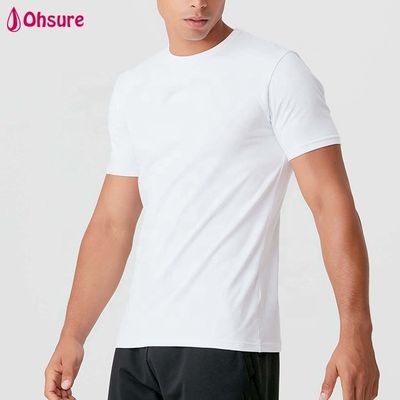 オーダーメイド ロゴ 男性シャツ スリムフィット 男性 シンプル ジム服 綿 スパンデックス ホワイト 男性 短袖 Tシャツ