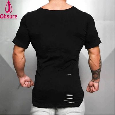 新しい綿のメンズTシャツ - ヴィンテージ破れた穴Tシャツ - メンズファッションカジュアルアクティブウェアフィットネスTシャツ