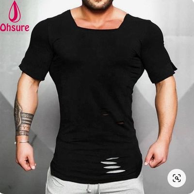 新しい綿のメンズTシャツ - ヴィンテージ破れた穴Tシャツ - メンズファッションカジュアルアクティブウェアフィットネスTシャツ
