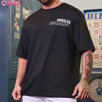 卸売高品質スタイリッシュで快適、カジュアル：黒のプラスサイズメンズスポーツTシャツで完璧なフィット感を発見